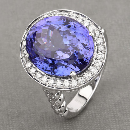18.50 Carat Genuine Tanzanite and White Diamond 18K White Gold Ring Bids.com