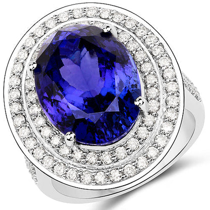 13.78 Carat Genuine Tanzanite and White Diamond 18K White Gold Ring Bids.com