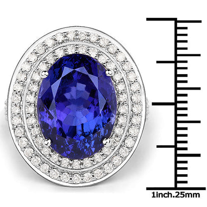 13.78 Carat Genuine Tanzanite and White Diamond 18K White Gold Ring Bids.com
