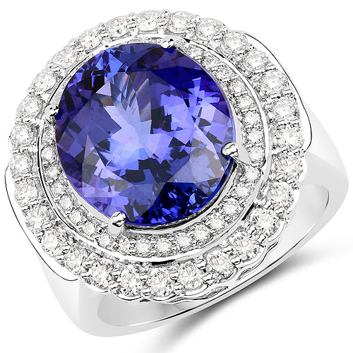 10.79 Carat Genuine Tanzanite and White Diamond 18K White Gold Ring Bids.com