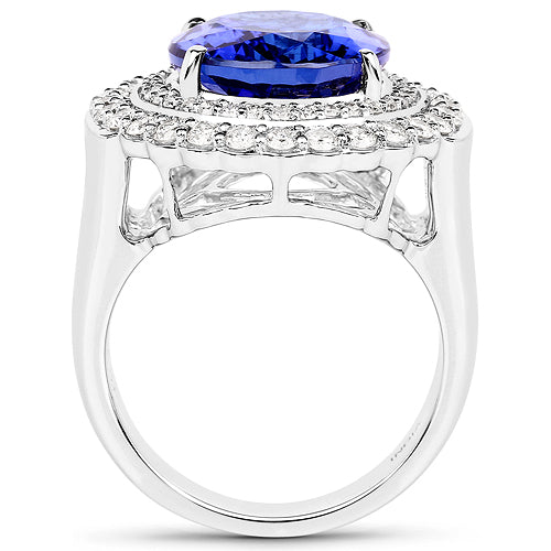10.79 Carat Genuine Tanzanite and White Diamond 18K White Gold Ring Bids.com