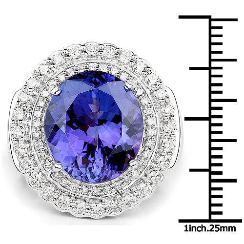 10.79 Carat Genuine Tanzanite and White Diamond 18K White Gold Ring Bids.com