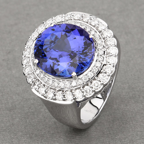 10.79 Carat Genuine Tanzanite and White Diamond 18K White Gold Ring Bids.com