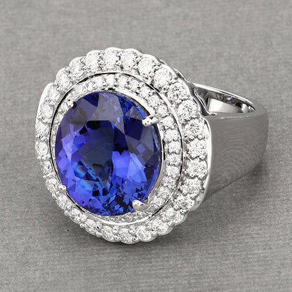 10.79 Carat Genuine Tanzanite and White Diamond 18K White Gold Ring Bids.com