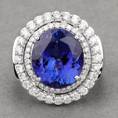 10.79 Carat Genuine Tanzanite and White Diamond 18K White Gold Ring Bids.com