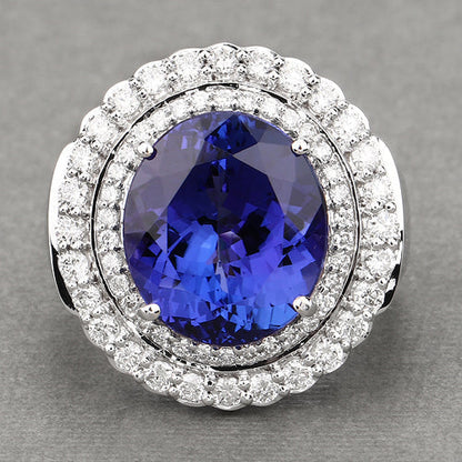 10.79 Carat Genuine Tanzanite and White Diamond 18K White Gold Ring Bids.com