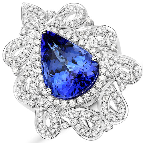 11.68 Carat Genuine Tanzanite and White Diamond 18K White Gold Ring Bids.com