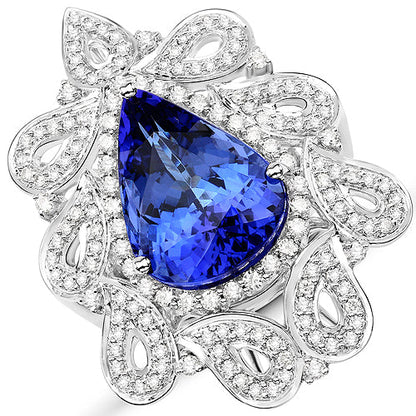 11.68 Carat Genuine Tanzanite and White Diamond 18K White Gold Ring Bids.com