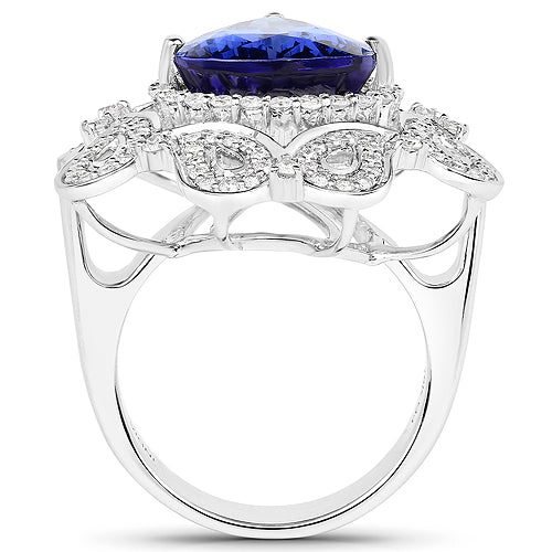 11.68 Carat Genuine Tanzanite and White Diamond 18K White Gold Ring Bids.com