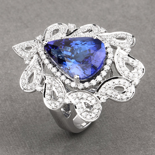 11.68 Carat Genuine Tanzanite and White Diamond 18K White Gold Ring Bids.com