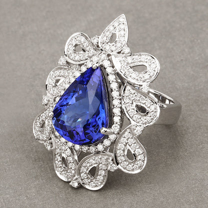 11.68 Carat Genuine Tanzanite and White Diamond 18K White Gold Ring Bids.com