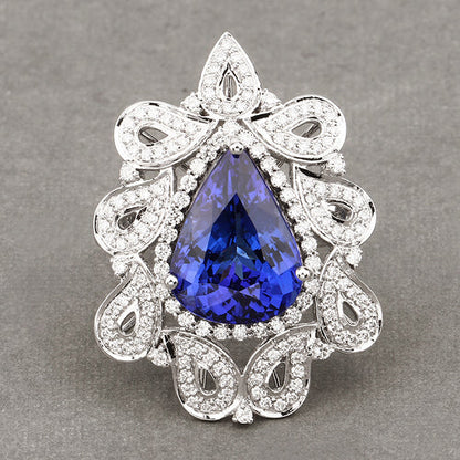 11.68 Carat Genuine Tanzanite and White Diamond 18K White Gold Ring Bids.com