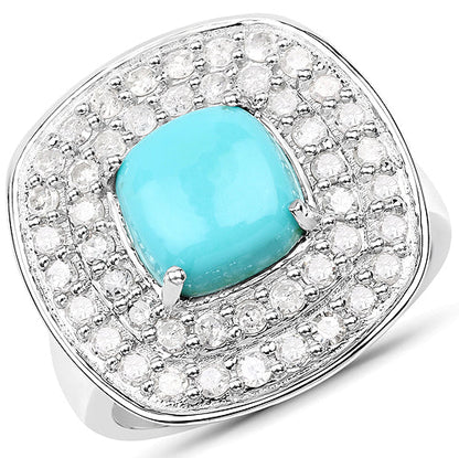 2.80 Carat Genuine Turquoise and White Diamond .925 Sterling Silver Ring Bids.com