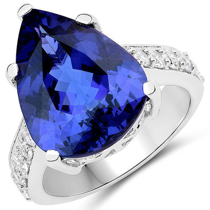 11.40 Carat Genuine Tanzanite and White Diamond 18K White Gold Ring Bids.com