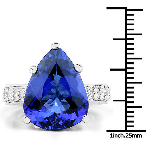 11.40 Carat Genuine Tanzanite and White Diamond 18K White Gold Ring Bids.com