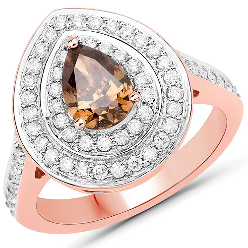 1.64 Carat Genuine Chocolate Brown Diamond and White Diamond 18K Rose Gold Ring Bids.com
