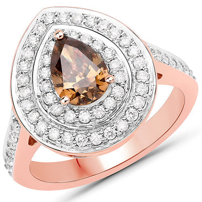 1.64 Carat Genuine Chocolate Brown Diamond and White Diamond 18K Rose Gold Ring Bids.com