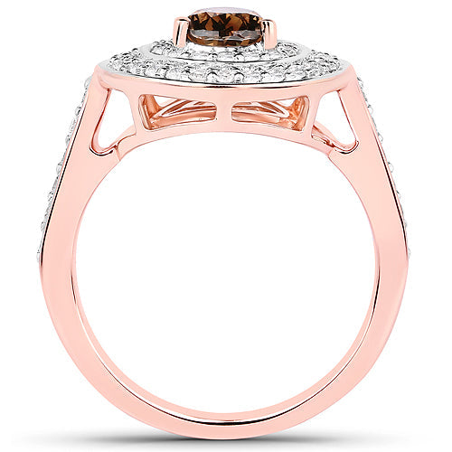 1.64 Carat Genuine Chocolate Brown Diamond and White Diamond 18K Rose Gold Ring Bids.com