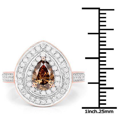 1.64 Carat Genuine Chocolate Brown Diamond and White Diamond 18K Rose Gold Ring Bids.com
