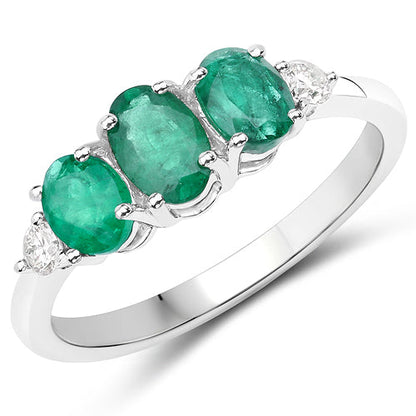 1.14 Carat Genuine Zambian Emerald and White Diamond 14K White Gold Ring Bids.com
