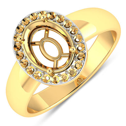 0.22 Carat Genuine White Diamond 14K Yellow Gold Semi Mount Ring - holds 9x7mm Oval Gemstone Bids.com