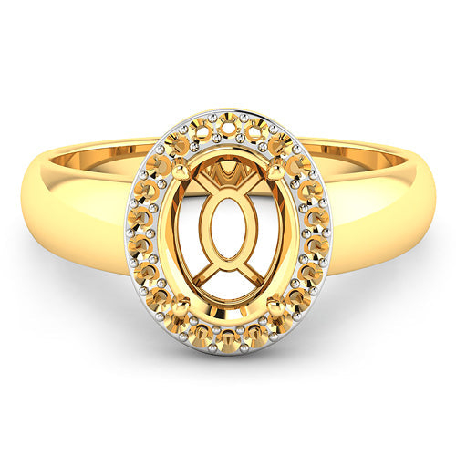 0.22 Carat Genuine White Diamond 14K Yellow Gold Semi Mount Ring - holds 9x7mm Oval Gemstone Bids.com