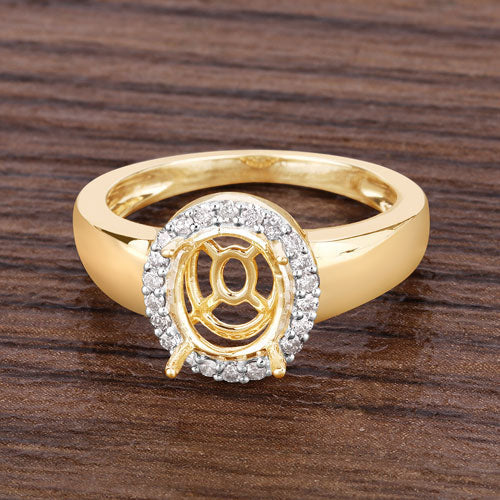 0.22 Carat Genuine White Diamond 14K Yellow Gold Semi Mount Ring - holds 9x7mm Oval Gemstone Bids.com