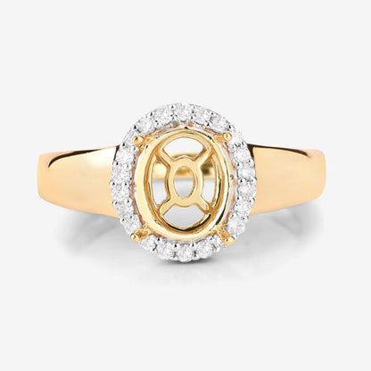 0.22 Carat Genuine White Diamond 14K Yellow Gold Semi Mount Ring - holds 9x7mm Oval Gemstone Bids.com