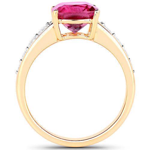 2.70 Carat Genuine Rubellite and White Diamond 14K Yellow Gold Ring Bids.com