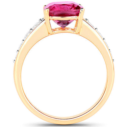 2.70 Carat Genuine Rubellite and White Diamond 14K Yellow Gold Ring Bids.com