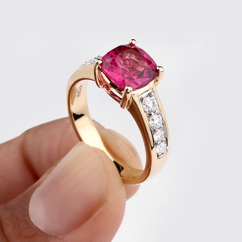 2.70 Carat Genuine Rubellite and White Diamond 14K Yellow Gold Ring Bids.com