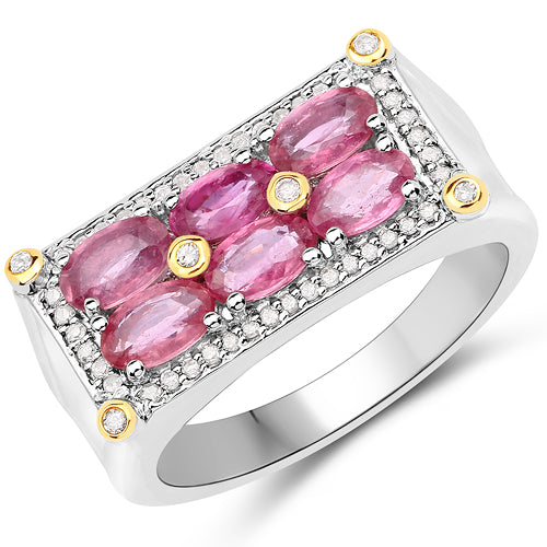 1.77 Carat Genuine Ruby and White Diamond 14K Yellow Gold with .925 Sterling Silver Ring Bids.com
