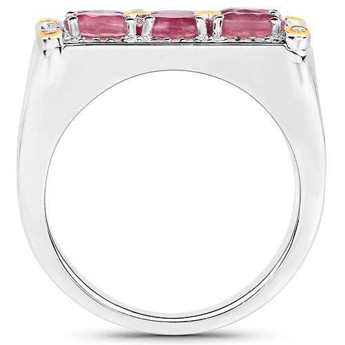 1.77 Carat Genuine Ruby and White Diamond 14K Yellow Gold with .925 Sterling Silver Ring Bids.com