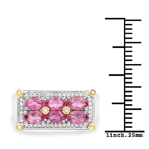 1.77 Carat Genuine Ruby and White Diamond 14K Yellow Gold with .925 Sterling Silver Ring Bids.com