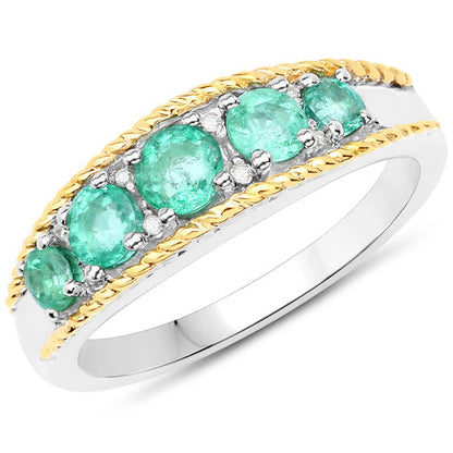 0.75 Carat Genuine Zambian Emerald and White Diamond .925 Sterling Silver Ring Bids.com
