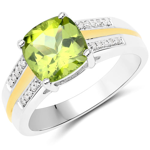 2.20 Carat Genuine Peridot and White Diamond 14K Yellow Gold with .925 Sterling Silver Ring Bids.com
