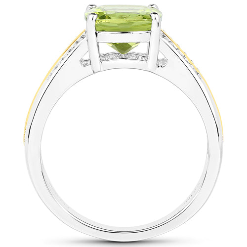2.20 Carat Genuine Peridot and White Diamond 14K Yellow Gold with .925 Sterling Silver Ring Bids.com