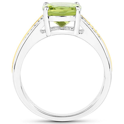 2.20 Carat Genuine Peridot and White Diamond 14K Yellow Gold with .925 Sterling Silver Ring Bids.com