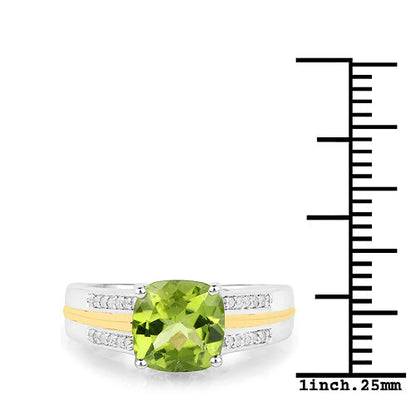 2.20 Carat Genuine Peridot and White Diamond 14K Yellow Gold with .925 Sterling Silver Ring Bids.com