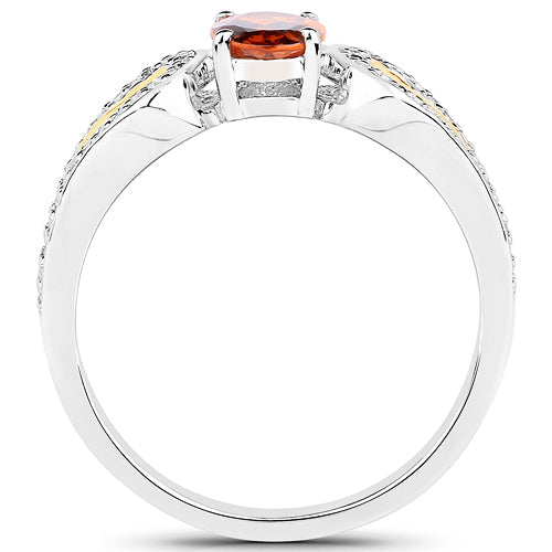 1.01 Carat Genuine Garnet and White Diamond 14K Yellow Gold with .925 Sterling Silver Ring Bids.com