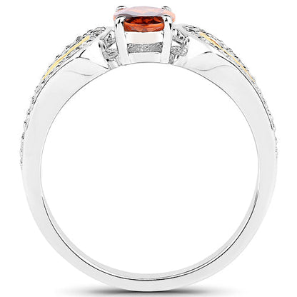 1.01 Carat Genuine Garnet and White Diamond 14K Yellow Gold with .925 Sterling Silver Ring Bids.com