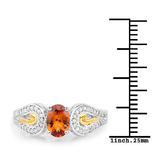 1.01 Carat Genuine Garnet and White Diamond 14K Yellow Gold with .925 Sterling Silver Ring Bids.com