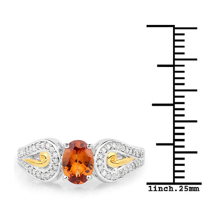 1.01 Carat Genuine Garnet and White Diamond 14K Yellow Gold with .925 Sterling Silver Ring Bids.com
