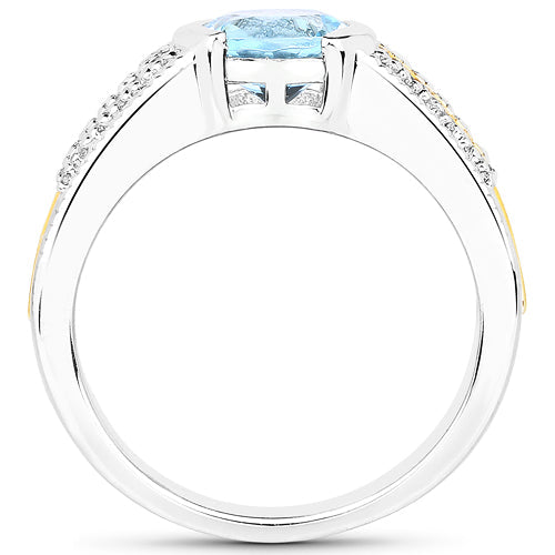 1.37 Carat Genuine Aquamarine and White Diamond 14K Yellow Gold with .925 Sterling Silver Ring Bids.com