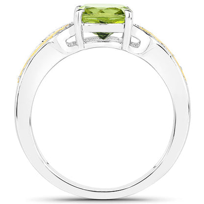 1.64 Carat Genuine Peridot and White Diamond 14K Yellow Gold with .925 Sterling Silver Ring Bids.com