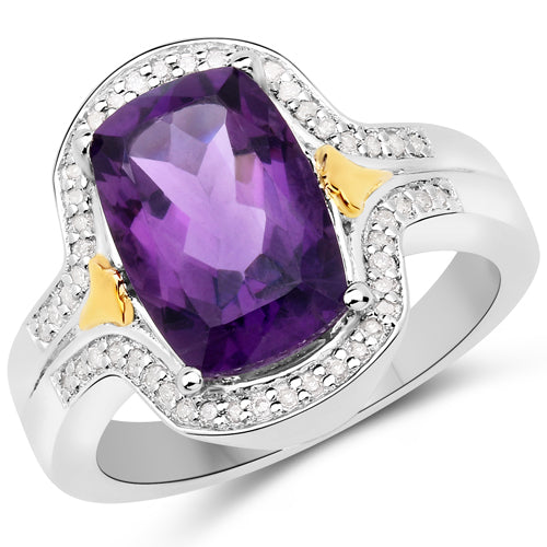 3.43 Carat Genuine Amethyst and White Diamond .925 Sterling Silver Ring Bids.com