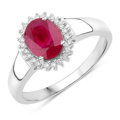 1.55 Carat Genuine Ruby and White Diamond 14K White Gold Ring Bids.com