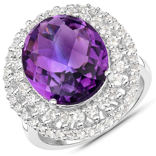 8.41 Carat Genuine Amethyst and White Topaz .925 Sterling Silver Ring Bids.com