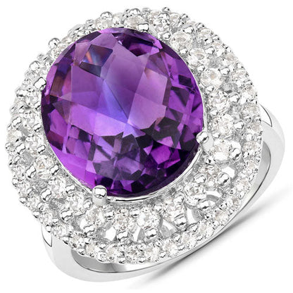 8.41 Carat Genuine Amethyst and White Topaz .925 Sterling Silver Ring Bids.com