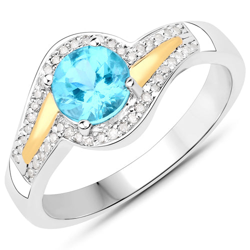 0.92 Carat Genuine Apatite and White Diamond .925 Sterling Silver Ring Bids.com